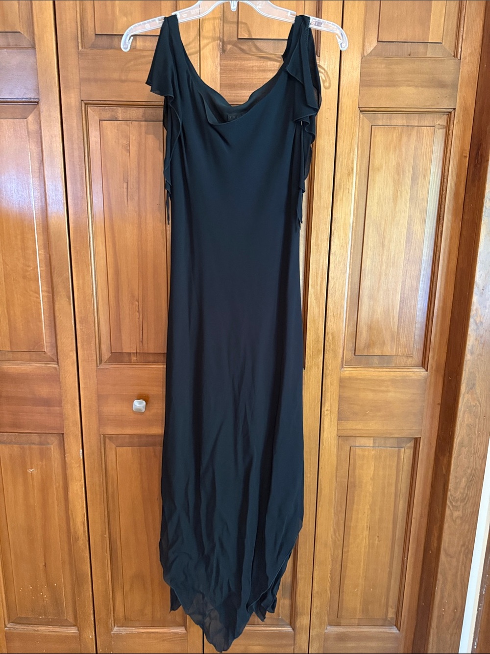 Lapis Black Sleeveless asymmetrical Ruffle-Trim Maxi Dress